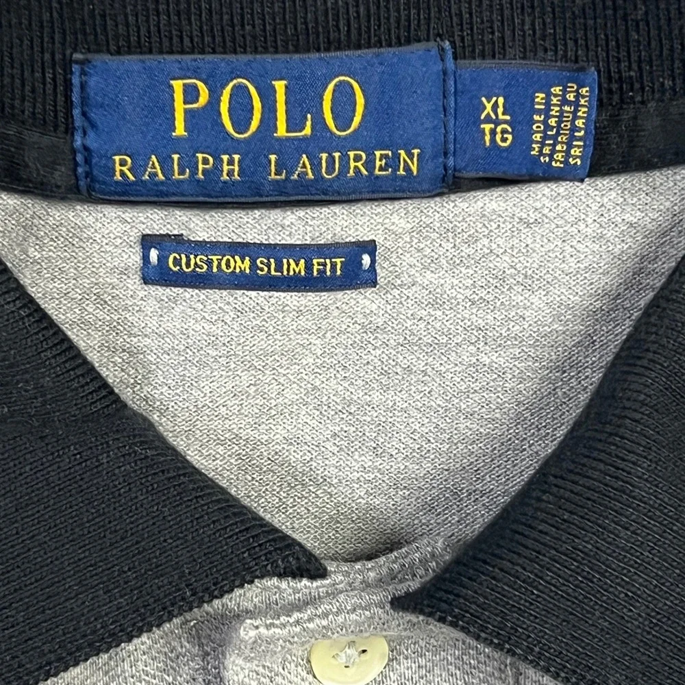 Polo Ralph Lauren Polo Shirt Size XL Grey Big Pony Crest Custom Slim Fit Striped